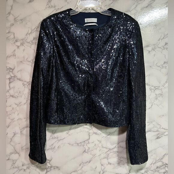 St. Emile Blue Sequin Short Cropped Jacket Size 6 - Picture 1 of 10